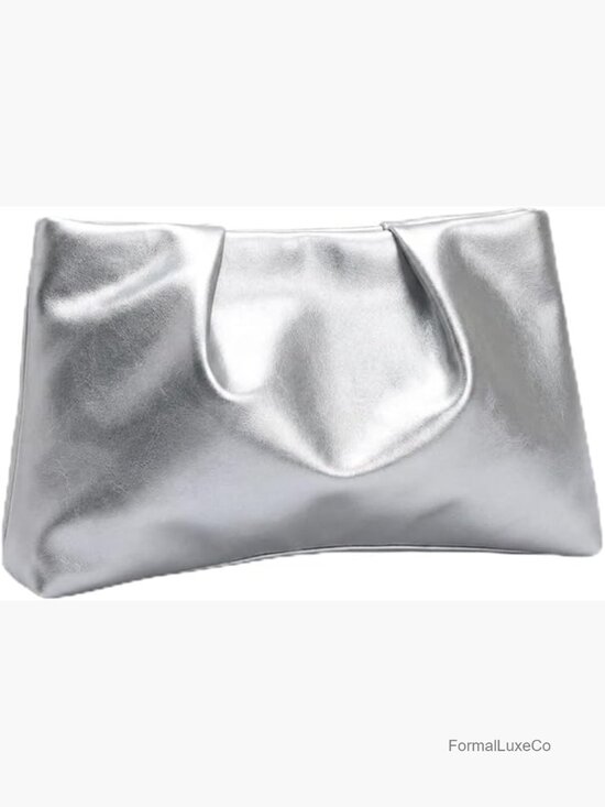 Handbags - Slouchy PU Leather Clutch Purse Women Ruched Evening Handbag Zipper Closure